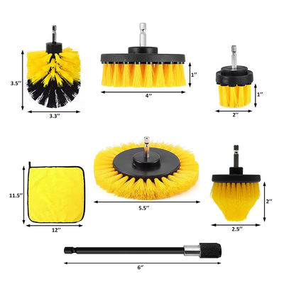 7pcs Yellow Color Drill Cleaner Brush Set Durable Drill Attachment For Car Cleaning