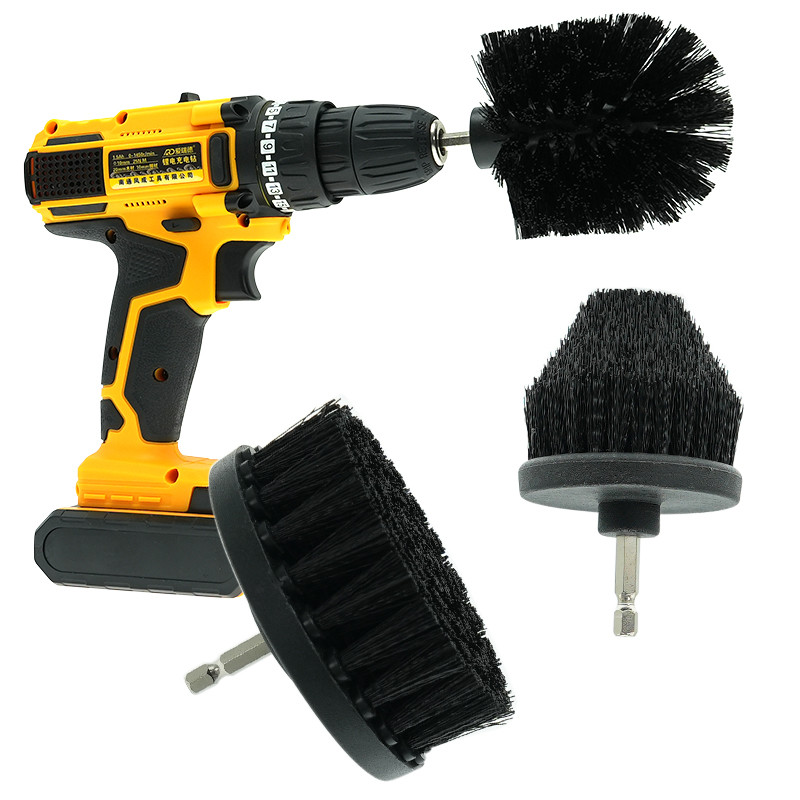 3pcs Black Car Cleaning Grout Drill Scrub Brush Tools Kit 4inch