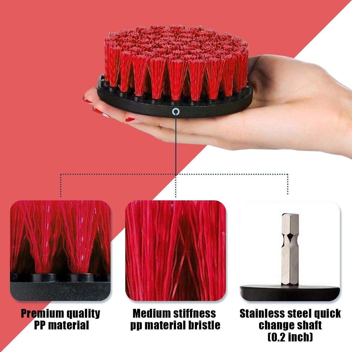 Custom Rosh Approved Drill Scrub Brush Set With 4inch Red Color