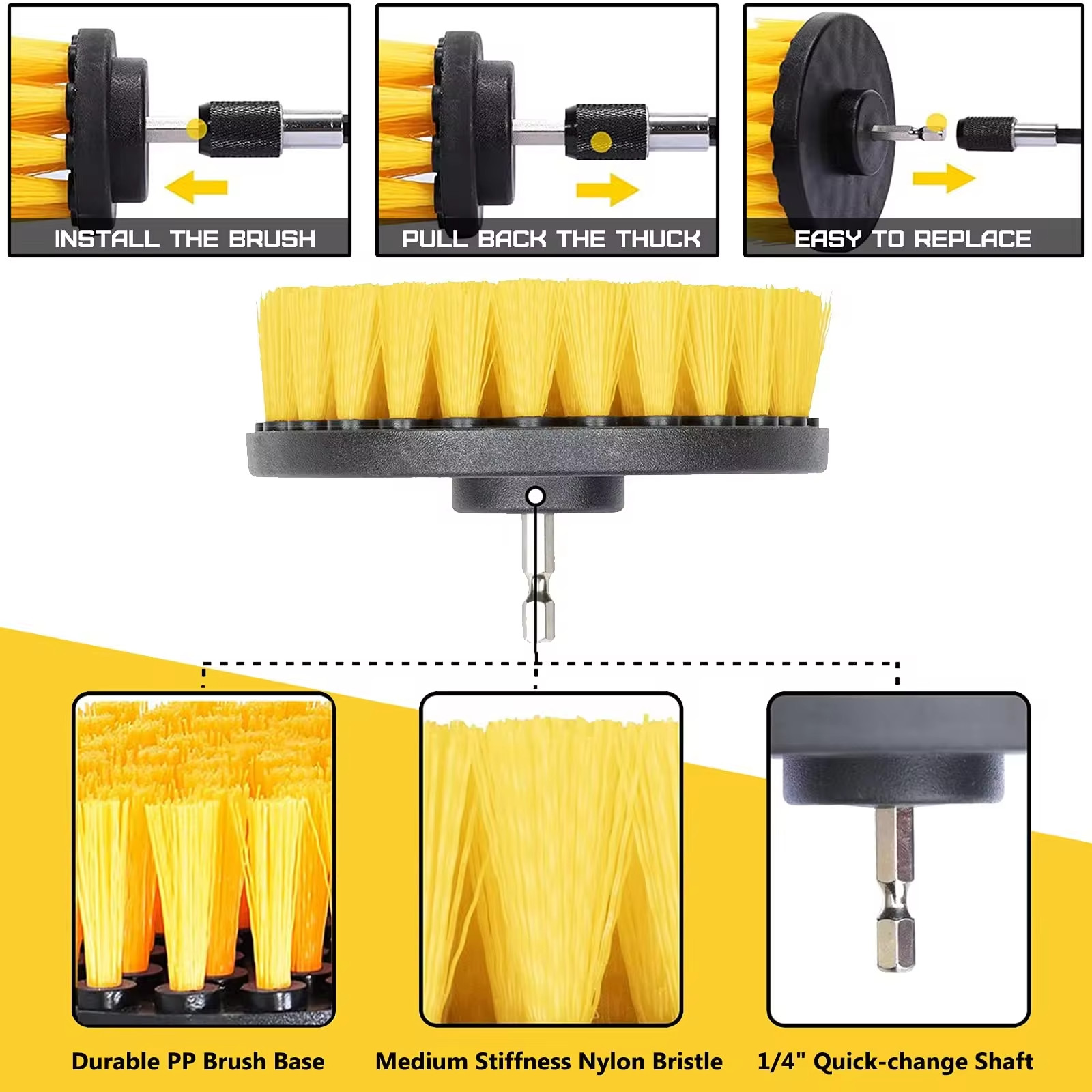 Drill Brush Power Drill Brush  Attaches Easily With Yellow Color